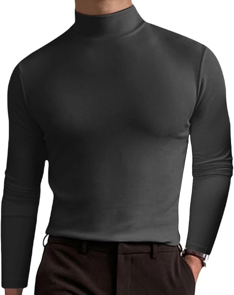 Men's Long Sleeve Shirts Mock Turtleneck Undershirt Lightweight Thermal T-Shirts Slim Fit Pullover Sweater