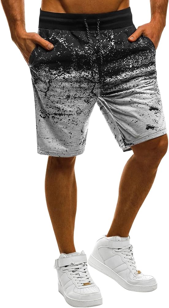 Floerns Men's Contrast Ombre Print Drawstring Waist Casual Shorts