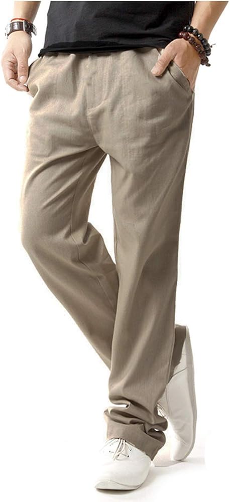 Men's Casual Cotton and Linen Trousers Drawstring High-end Linen Pants