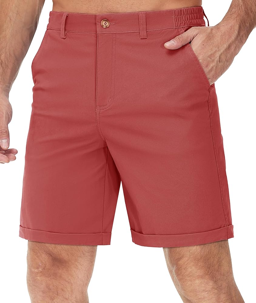 TACVASEN Mens Casual Shorts Classic Fit 7 Stretch Twill Flat Front Chino Shorts with Pockets