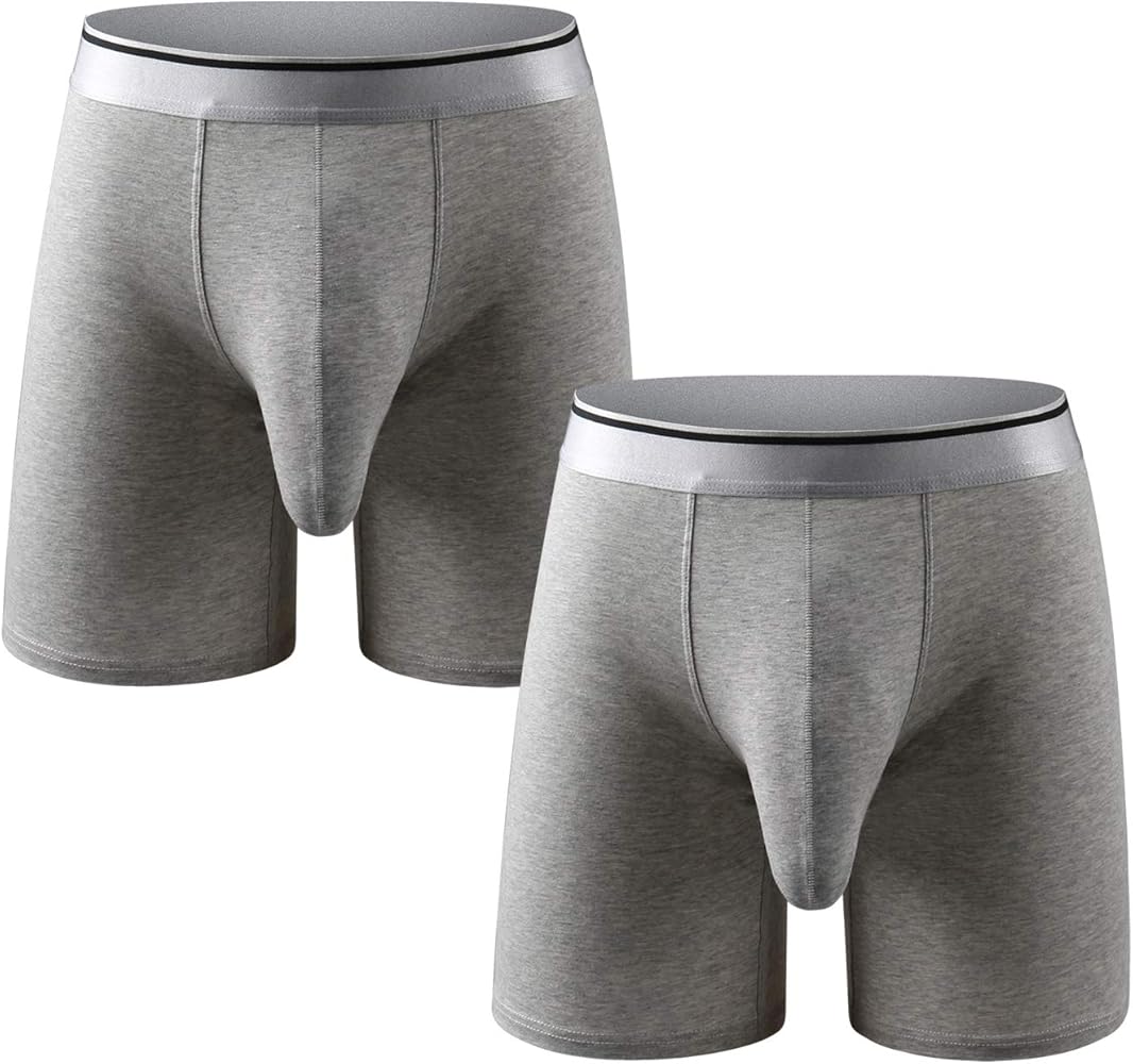 Men's Underwear Cotton Boxer Briefs Long Leg Boxer Brief Shorts No Ride Up Boxers with Separate Pouch