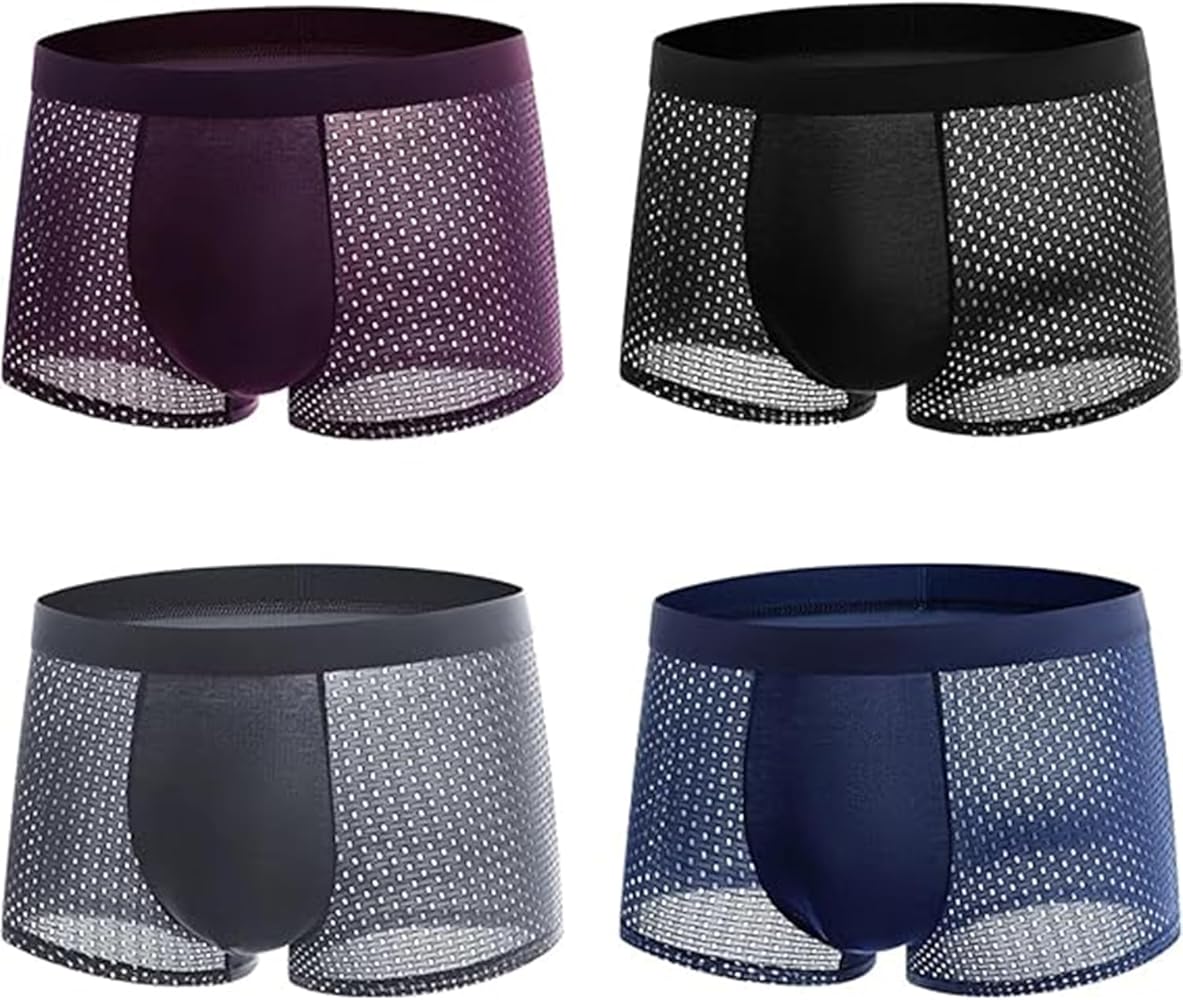 Bamboo Fiber Boxer Briefs,Boxhero Underwear,Boxer Shorts,Men's Mesh Breathable Comfortable Ice Silk Cool Underwear