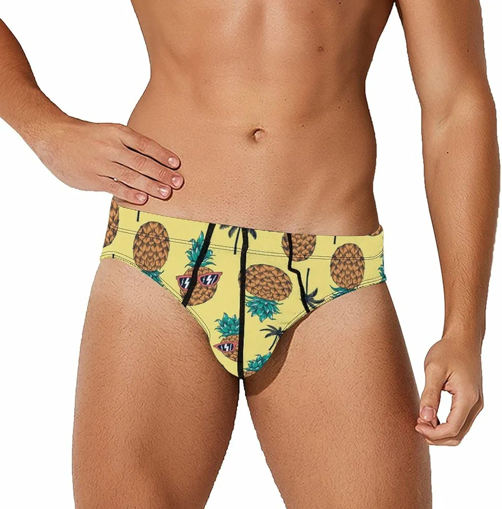 Pineapple with Sunglasses Men's Briefs Low Rise Stretch Underwears Breathable Comfort Underpants