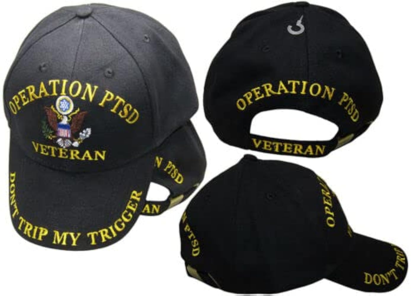 Operation PTSD Veteran Don't Trip My Trigger Black Embroidered Baseball Cap Hat