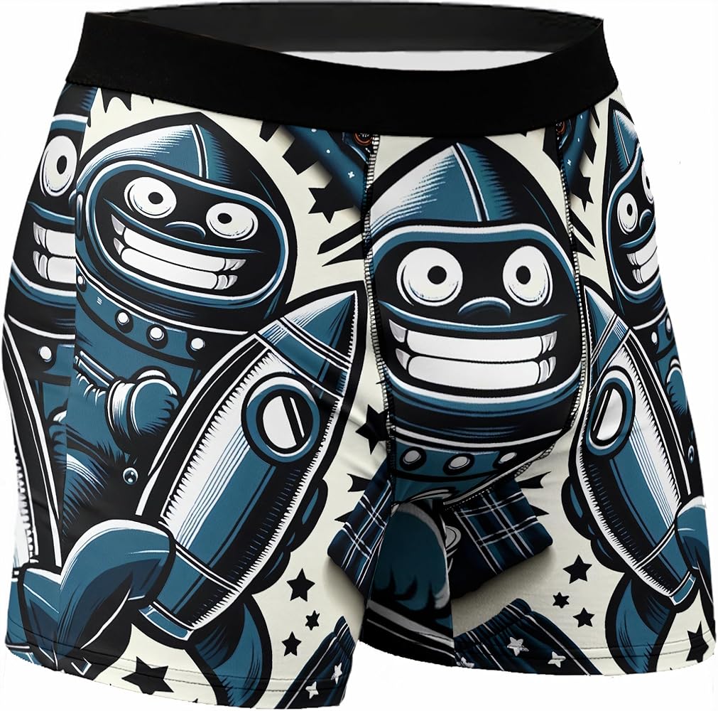 Men's Grinning Rocket Boxer Briefs - Playful Astronaut Print Underwear