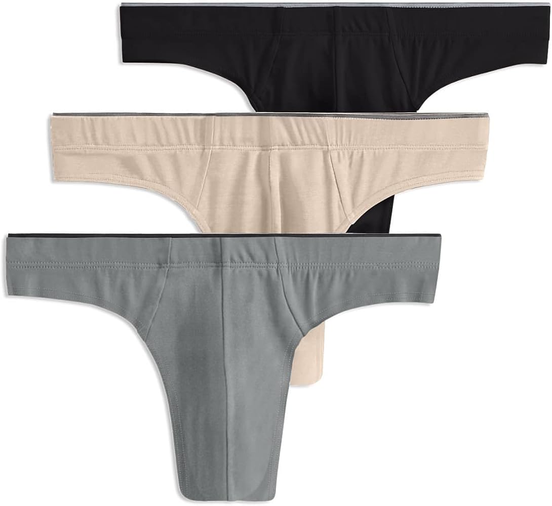 Jockey Men's Underwear Casual Cotton Stretch Thong - 3 Pack, Battleship Grey/Military Beige/Black, S