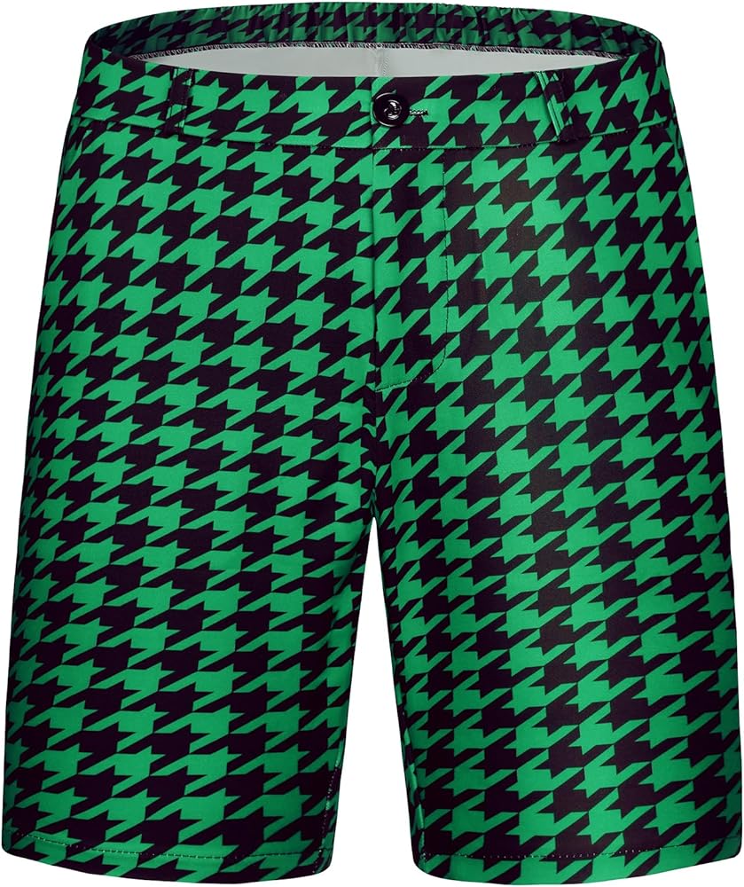 Lars Amadeus Houndstooth Shorts for Men's Flat Front Plaid Print Chino Shorts