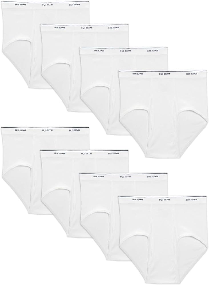 Fruit of the Loom 8-Pack Men's White Tag Free Solid White Cotton Briefs B8P7601 (XL)