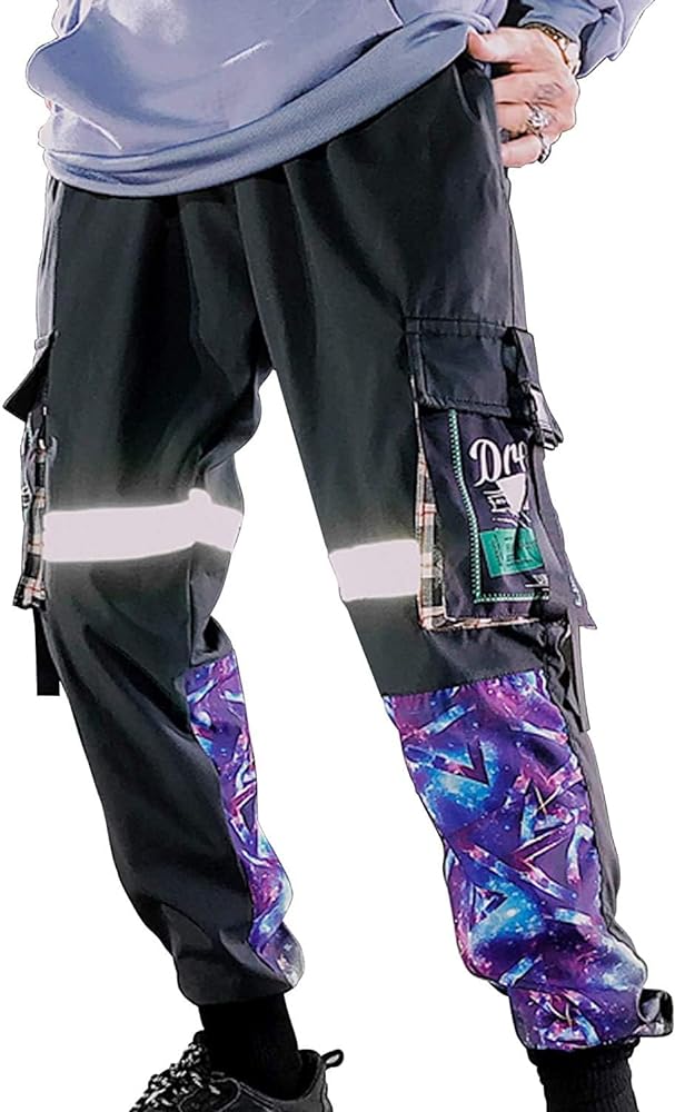 XYXIONGMAO Men's Black Cyberpunk Reflective Joggers Overalls Techwear Sweatpants Hip Hop Streetwear Cargo Pants for Men