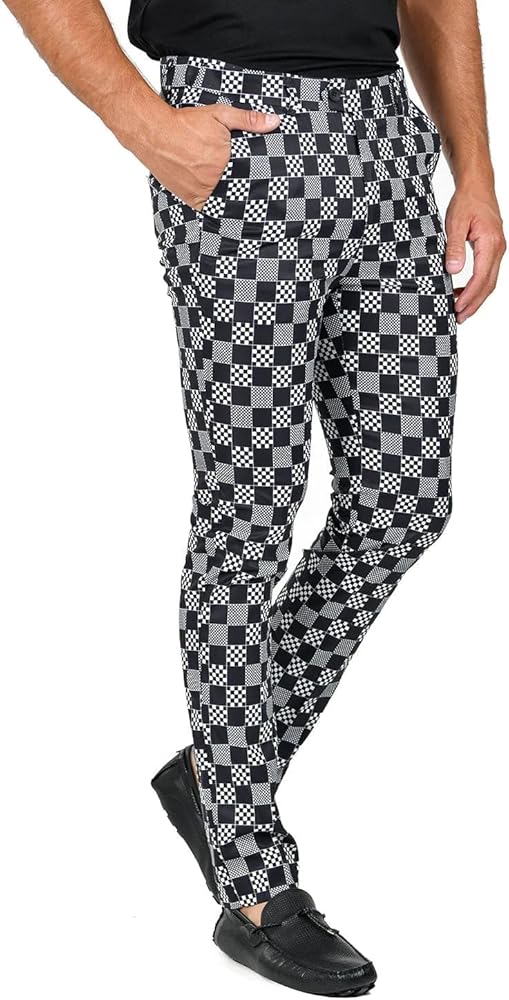 Barabas Men's Checkered Plaid Black White Chino Pants CP110