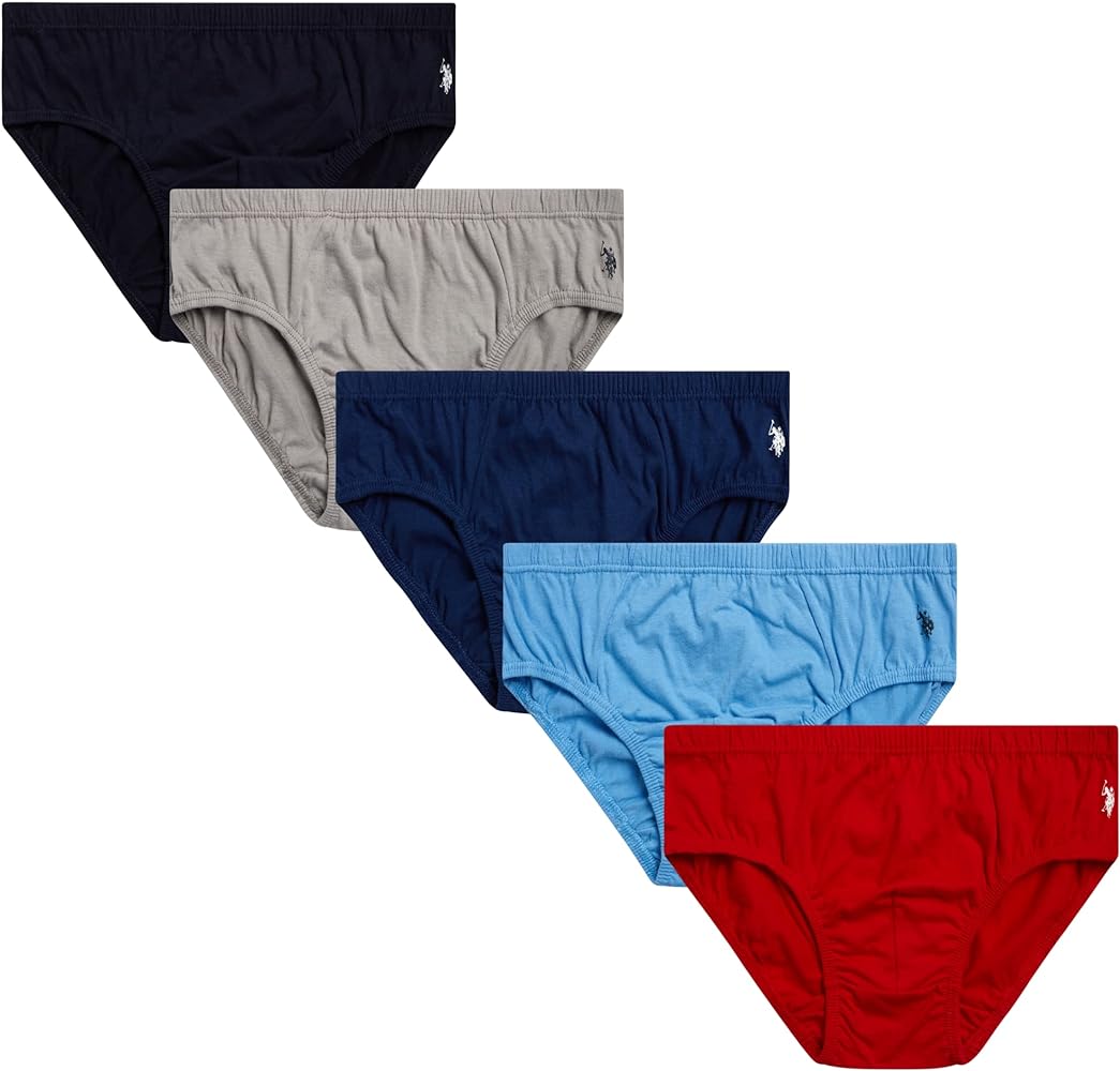 U.S. Polo Assn. Men's Underwear - Low Rise Briefs with Contour Pouch (5 Pack), Size Large, BlackLight GreyNavy BlueLight BlueCherry