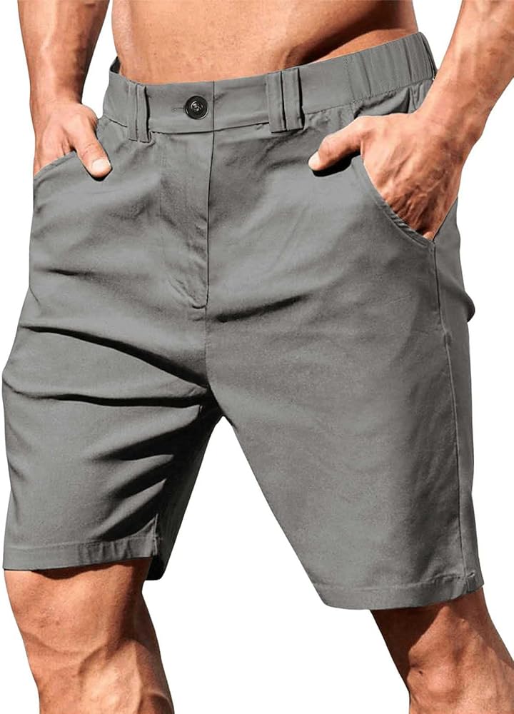 SHENHE Men's Summer Bermuda Shorts Casual Work Flat Front Golf Shorts with Pockets