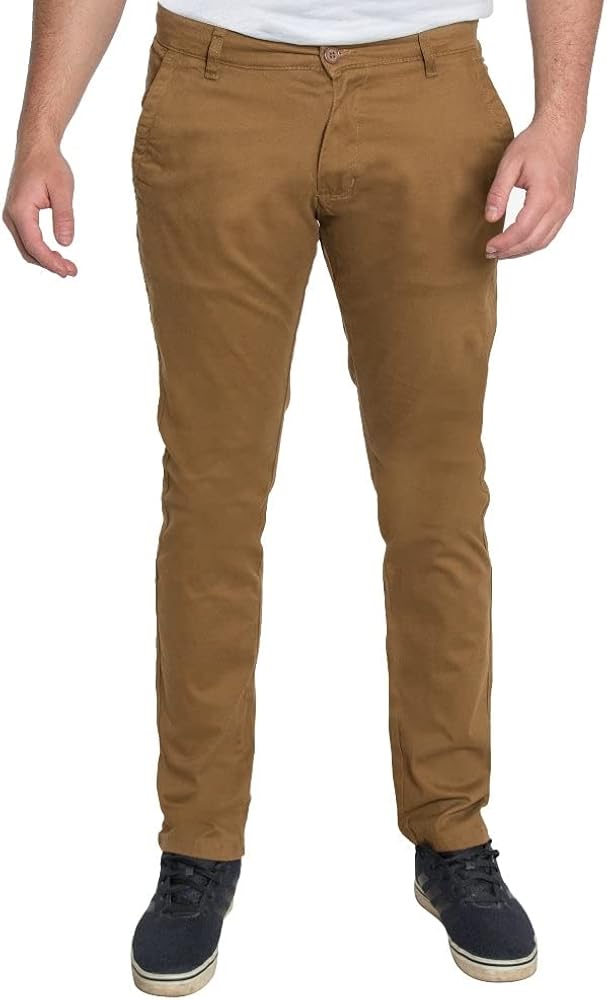 Hawks Bay Men's Chino Stretch Slim Fit Pants Zip Fly Button Closure (38, Tobacco)