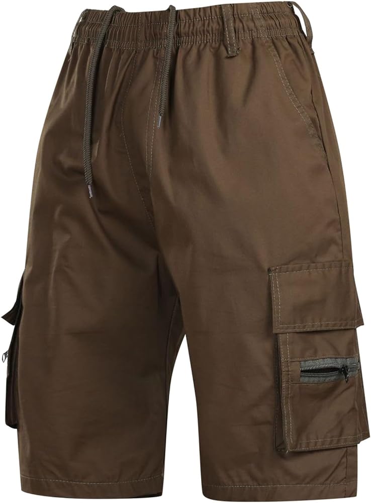 Mens Cargo Shorts Drawstring Multi Pockets Work Shorts Ripstop Durable Running Shorts Elastic Waist Tactical Shorts