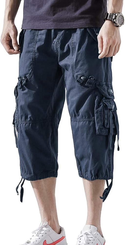 Men's Cargo Shorts 3/4 Loose fit, Cotton Cargo Shorts below The Knee