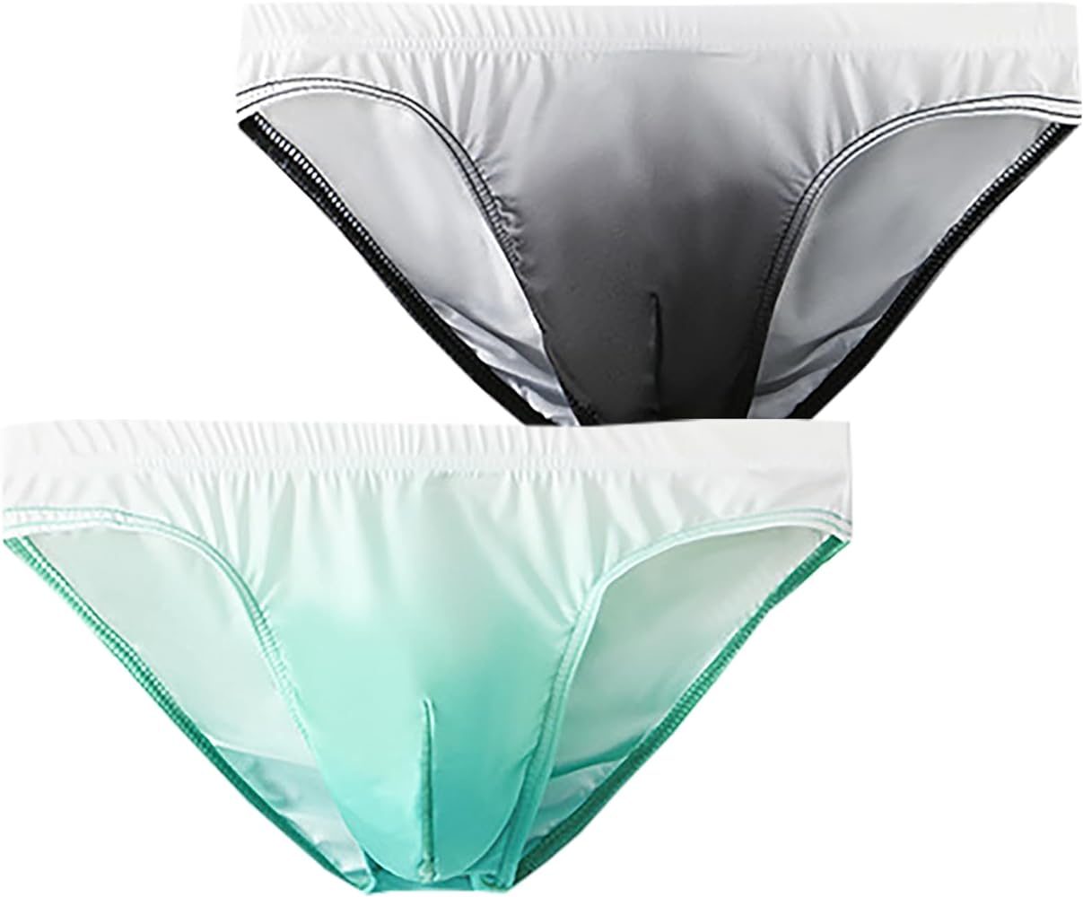 Men's Briefs Gradient Color Sexy Silk Low Rise Bikini Briefs Breathable Underwear Panties 2/3/6 Pack