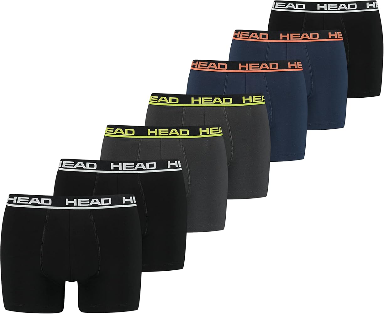 HEAD Men's Boxer Shorts Underwear Pack of 7, Phantom / Blue Combo, M