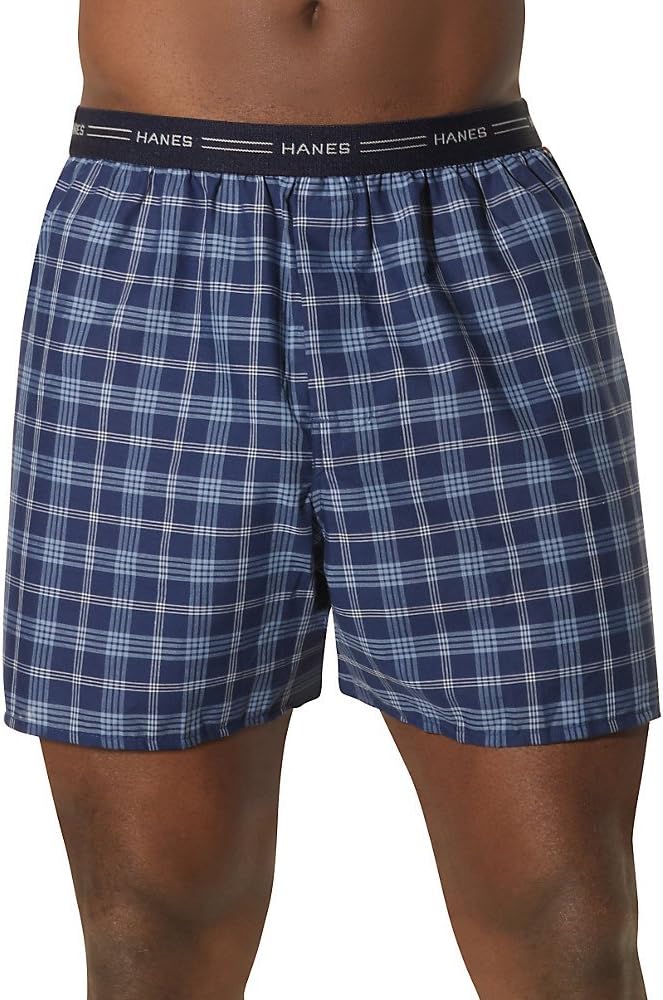 Hanes Men's 4-Pack Classics Plaid Printed Boxers, Assorted Colors (Medium, Blue Plaid)