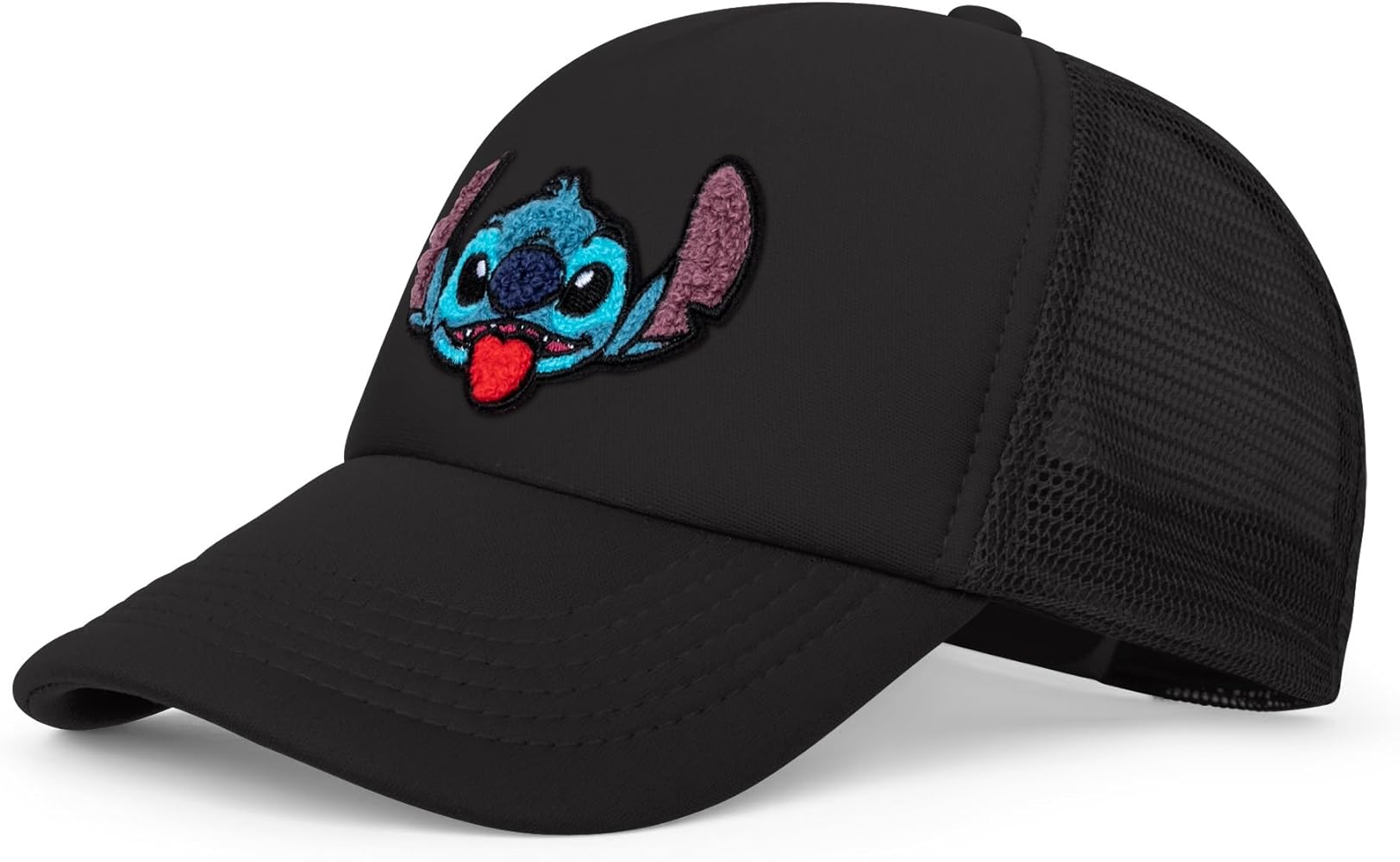 Disney Men's Standard Adult Trucker Hat, Lilo & Stitch Mesh Snapback Baseball Cap, Black, ONE Size