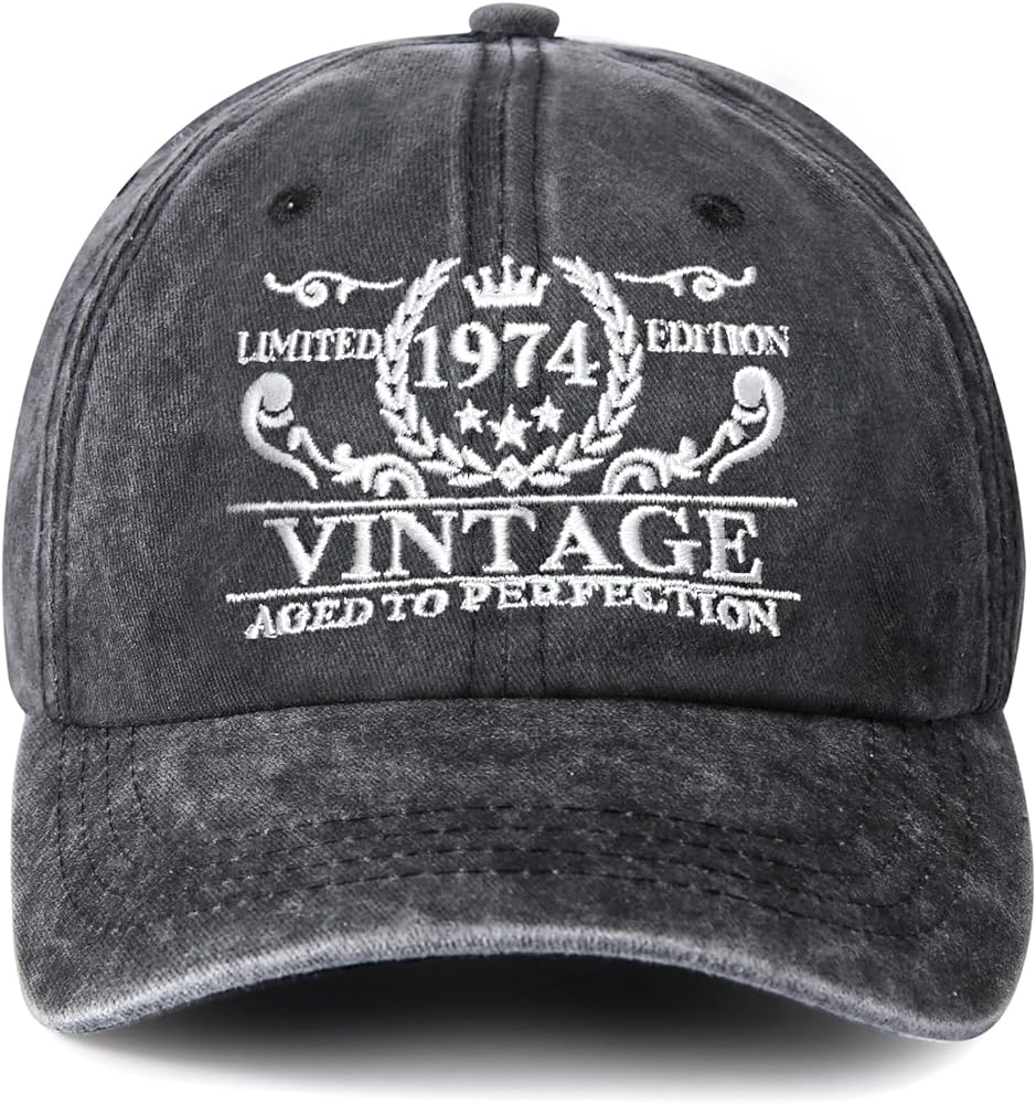 50th Birthday Gifts for Men Women, Vintage 1974 Birthday Baseball Caps Adjustable, 50th Birthday Decorations Men, Funny 50th Gift Ideas - Washed Cotton Hats for Dad Mom Uncle Aunt Son Daughter Grey