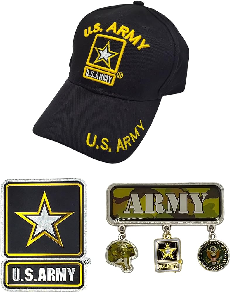 Officially Licensed U.S.Army Black Baseball Cap & Magnet Set