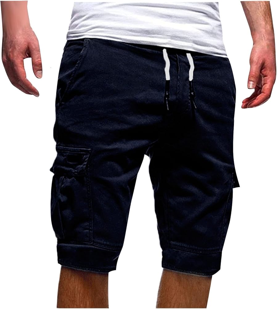 Ctreela Men's Drawstring Cargo Shorts Summer Casual Bermuda Shorts with Pocket Plus Size Outdoor Short Sweatpants S-5XL