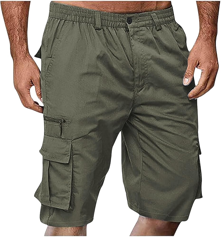 Cargo Shorts for Men Athletic Casual Elastic Waist Stretch Loose Beach Bermuda Shorts with Multi Pockets Workout