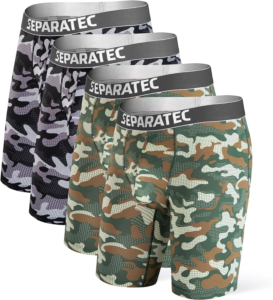 Separatec Men's Ball Pouch Underwear Athletic Cool Mesh Fast Dry Long Leg Boxer Briefs with Dual Pouch Design, 2 or 4 Pack