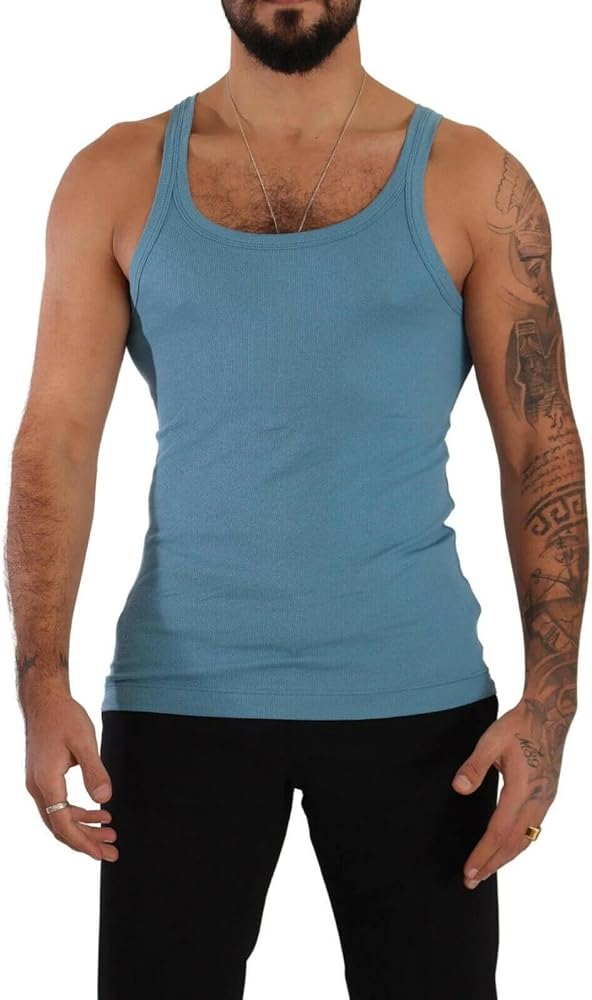 Dolce & Gabbana Blue Cotton Round Neck T-Shirt Tank Underwear