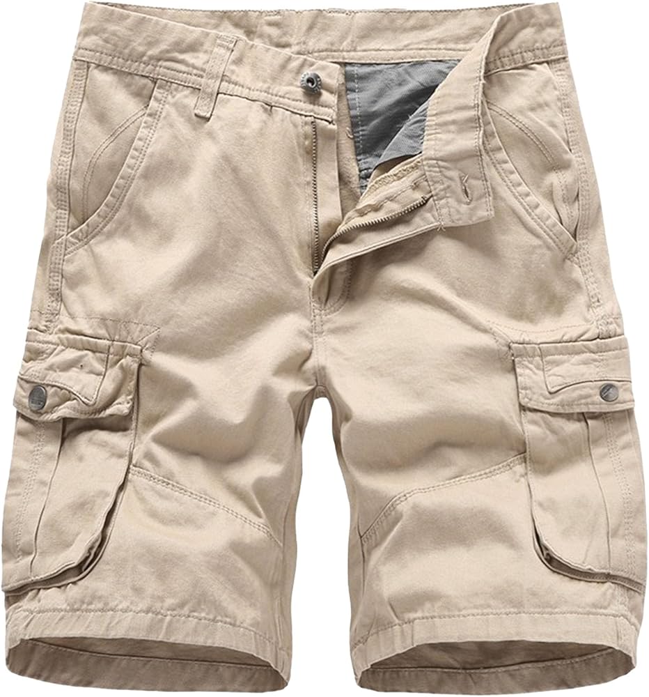 Relaxed Fit Cargo Shorts for Men Multi Pocket Casual Cotton Work Shorts Outdoor Straight Cargo Lounge Shorts