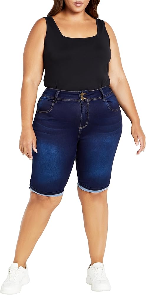 CITYCHIC PLUS SIZE SHORT KILLER PINS in MID DENIM, SIZE 14