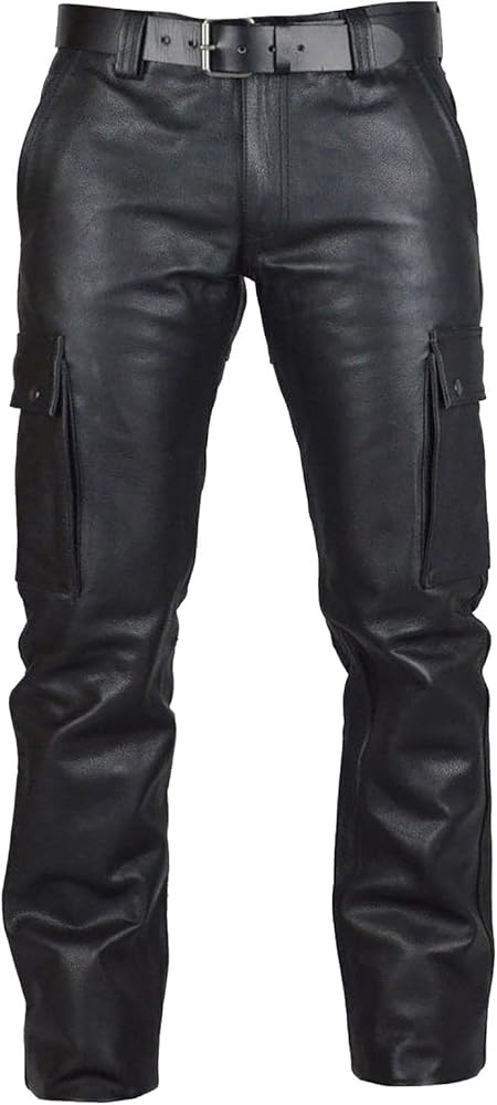 Men's Steampunk Stretchy Faux Leather Pants Hip Hop Straight Leg Fashion Jeans Motorcycle Fashion Pu Leather Pants