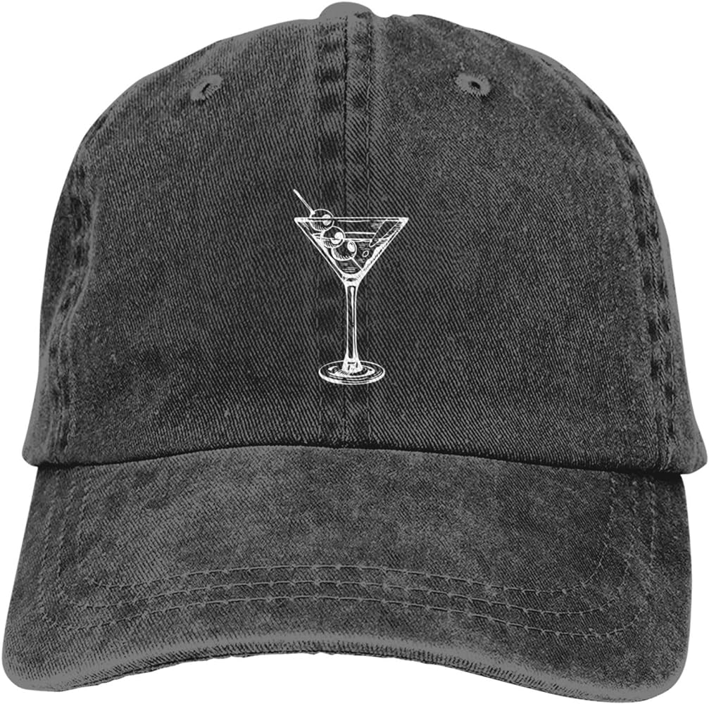 Martini Glass Hat Black Baseball Cap for Men Women Adjustable Vintage Washed Cooton Trucker Hats