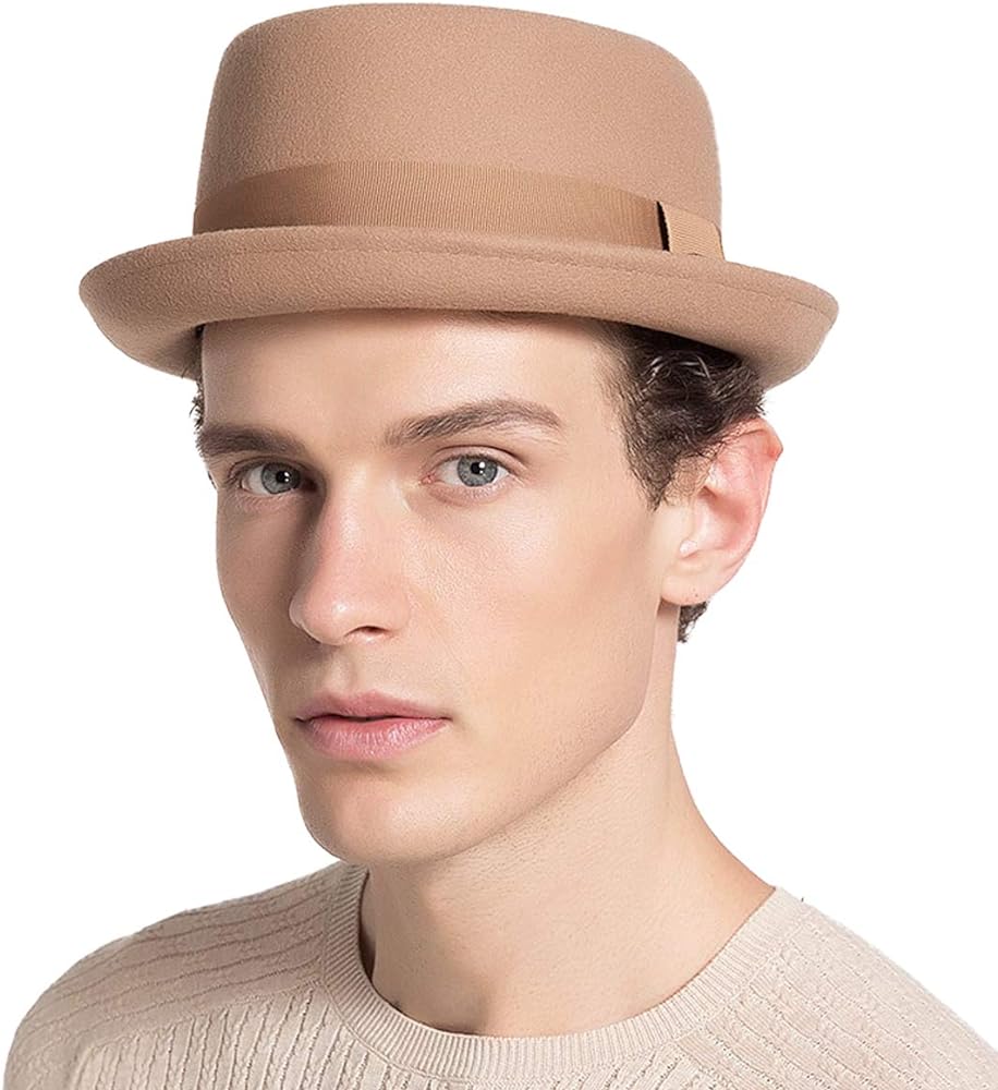 F FADVES Pork Pie Hat 100% Wool Felt Men's Porkpie Breaking Bad Hats Flat Top Mens Fedora