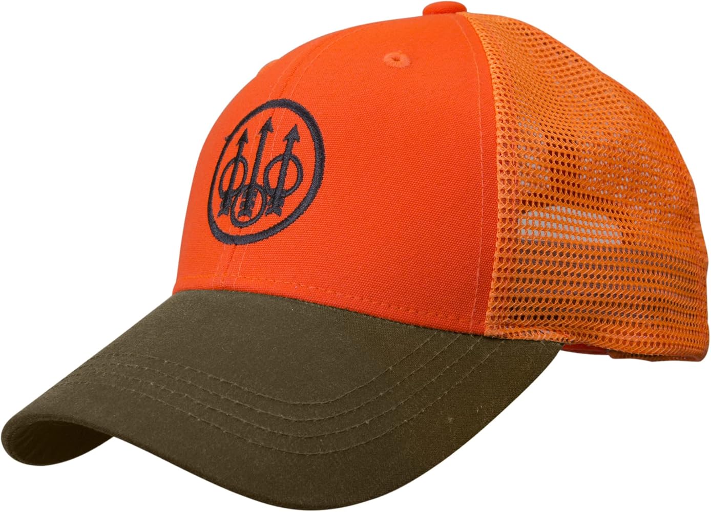 Beretta Men's Tobacco/Blaze Orange Upland Mesh Back Hunting Trucker Hat with Waxed Cotton Bill and Velcro Closure, One Size