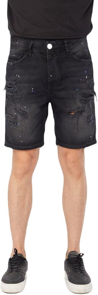 ® Men's Casual Black Denim Shorts Distressed Cargo Shorts for Men Summer Fashion Ripped Mens Cargo Shorts