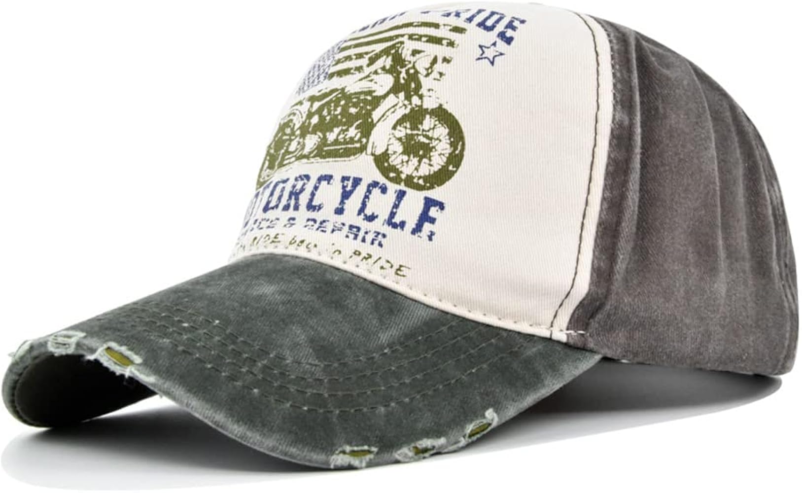 Vintage Baseball Cap 100% Cotton Washed Denim Trucker Cap Motorcycle Print Pattern Outdoor Sun Hat for Man Women