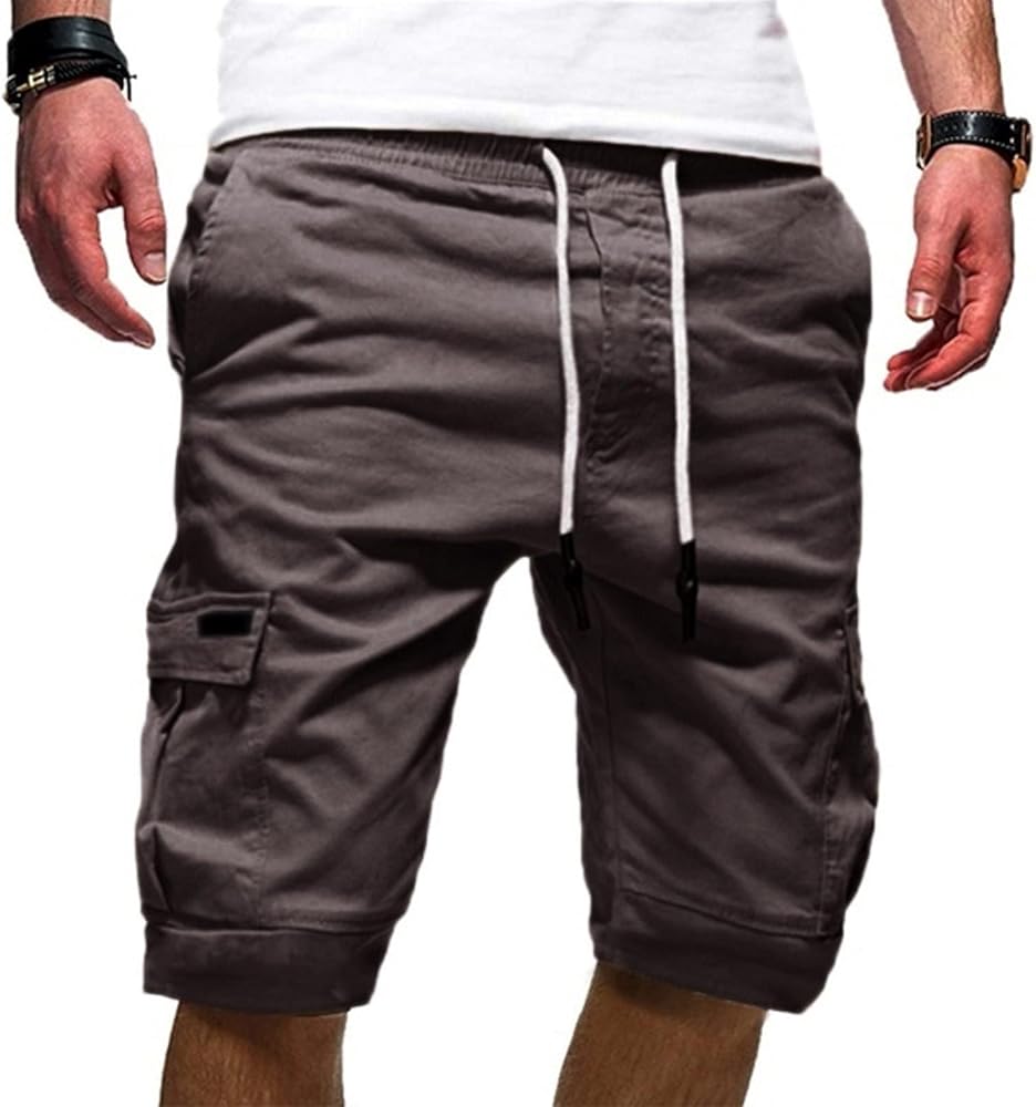 YOUYING Cargo Shorts for Men Drawstring Elastic Waist Summer Casual Joggers Shorts Loose Fit Lightweight Outdoor Work Shorts