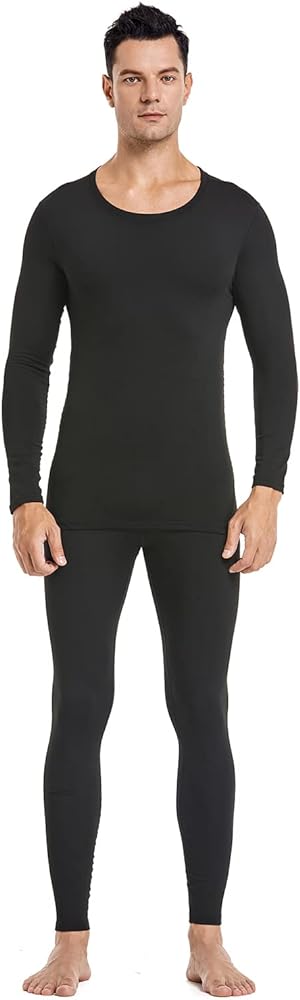 PISIQI Thermal Underwear Men Ultra-Soft Long Johns Set with Fleece Lined Base Layer Winter Skiing Warm Top & Bottom