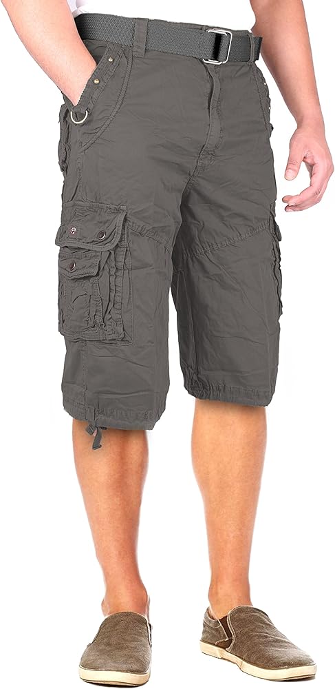 Men's Cargo Shorts, Belted Cotton Cargo Shorts for Men, Military Style Men Cargo Shorts with Pockets