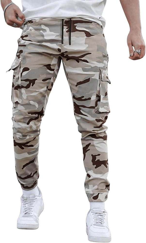 Floerns Men's Camo Print Drawstring Waist Cargo Pants Flap Pocket Side Sweatpants Workout Joggers