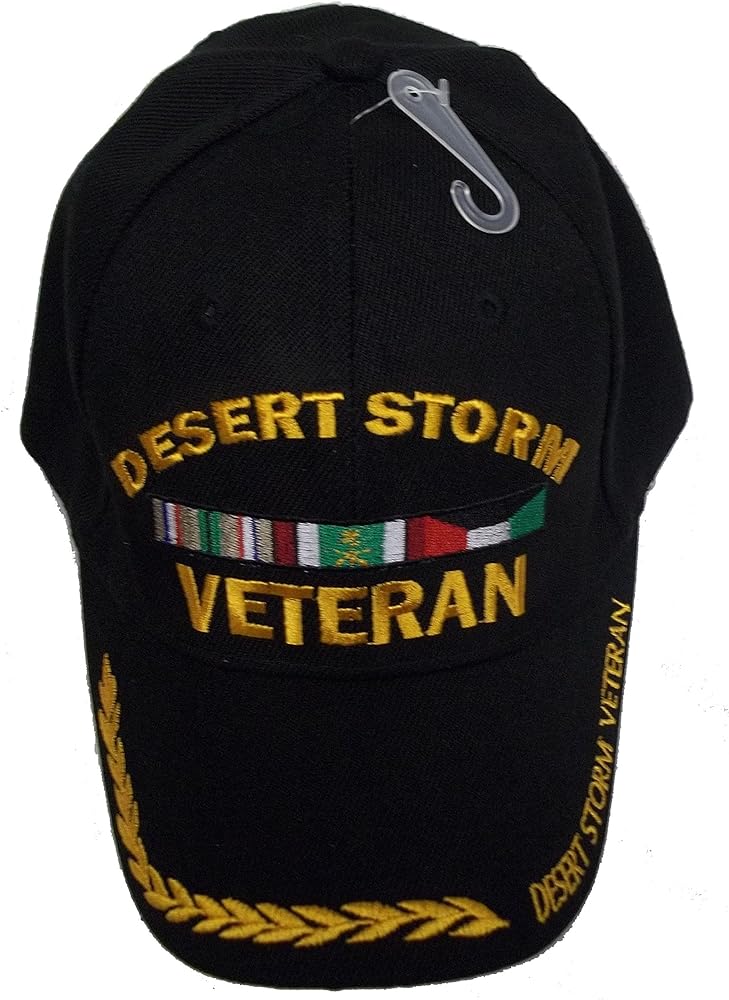 Desert Storm Cap Veteran Black Baseball Golden Wreath US Vet Hat Army Marines Officially Licensed