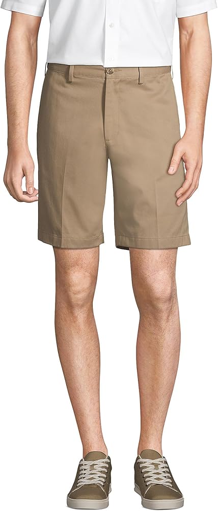 Lands' End Men s No Iron 9 Plain Front Comfort Waist Chino Shorts Khaki Regular 44