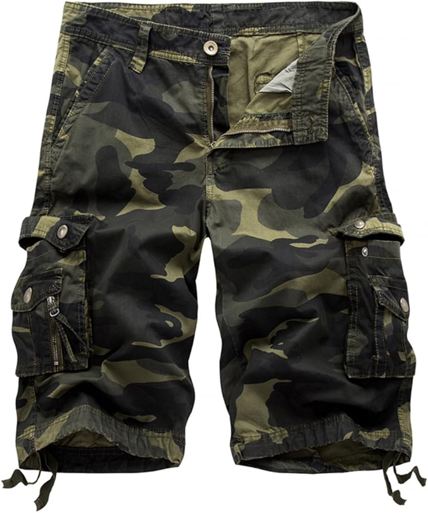 Men's Cargo Shorts Camo Casual Cotton Work Camouflage Short Pants with Multi-Pockets