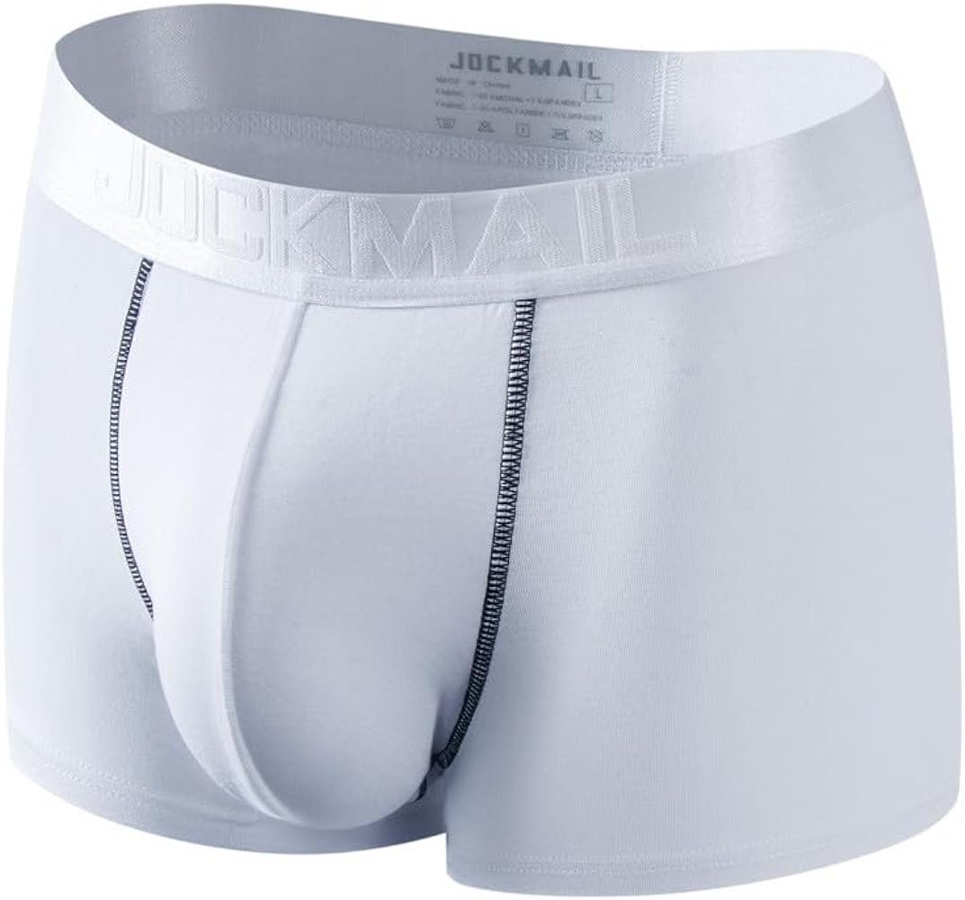 JOCKMAIL Men Boxer Shorts Modal Soft Underwear Micro Separate Pouches Health Care Boxer briefs (XXL, White)