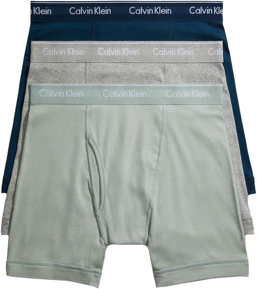 Calvin Klein Men's Underwear Cotton 3-Pack Boxer Brief, Classic Navy, SAGE Meadow, Grey Heather, Large