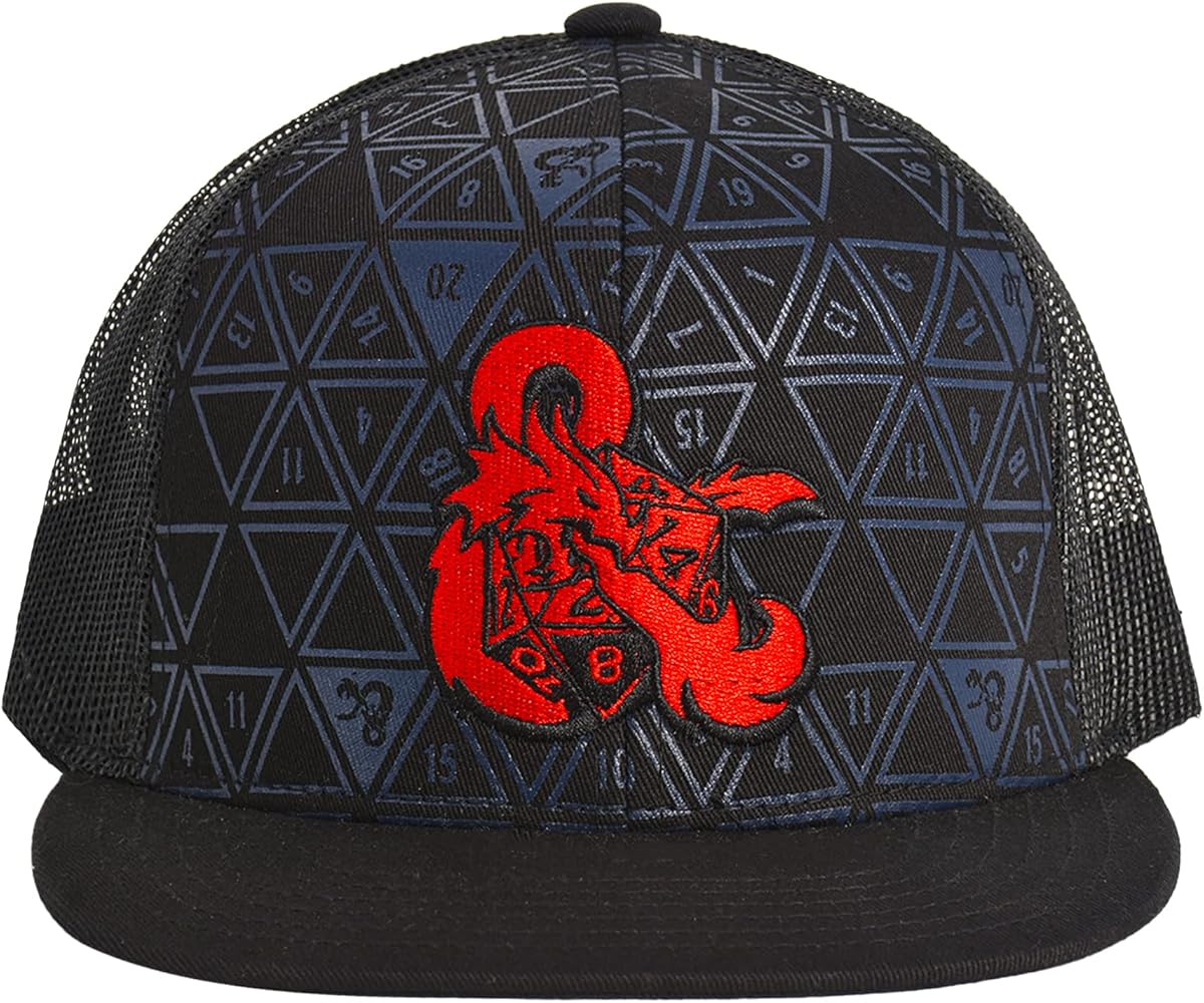 Dungeons and Dragons Baseball Cap, Adjustable Snapback Skater Baseball Hat with Flat Brim, Black, One Size