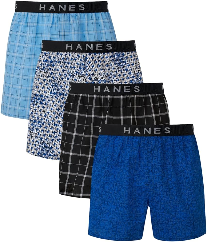 Hanes Mens Ultimate Big Woven Boxers Underwear 4-Pack, 2XB, Assorted