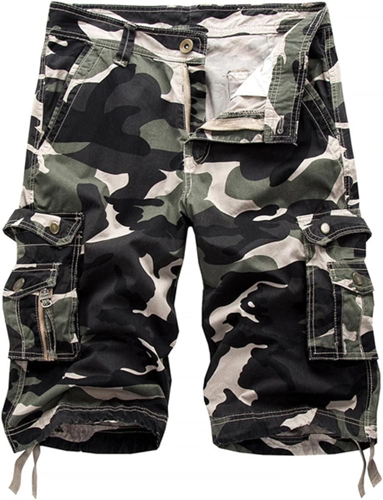 Men's Cargo Shorts Camo Casual Cotton Work Camouflage Short Pants with Multi-Pockets