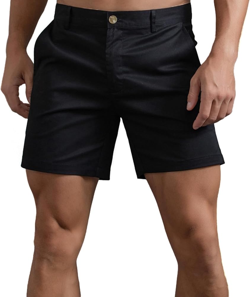 Men's Chino Shorts 6 Inch Slim Fit Golf Shorts Cotton Stretch Casual Shorts Summer Flat Front Shorts Black